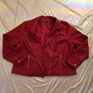 Baccini Plus Size 2XL Faux Leather Red Moto Jacket Quilted burgundy like new